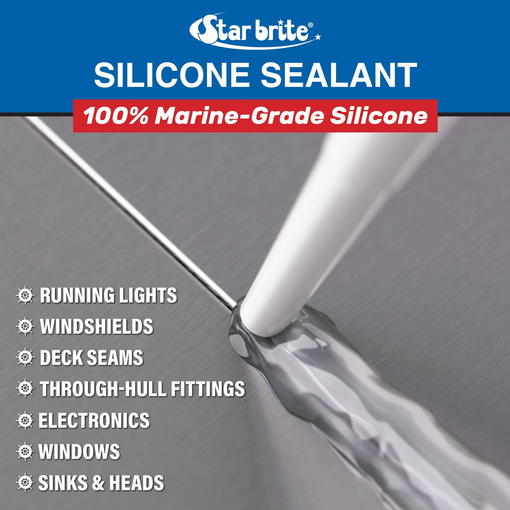 STAR BRITE Marine Silicone Sealant - Clear, 10.1 Oz Cartridge, Liquid Sturdy UV Resistant, for Fiberglass, Metal, Wood, Glass, Ceramic & More (082122)