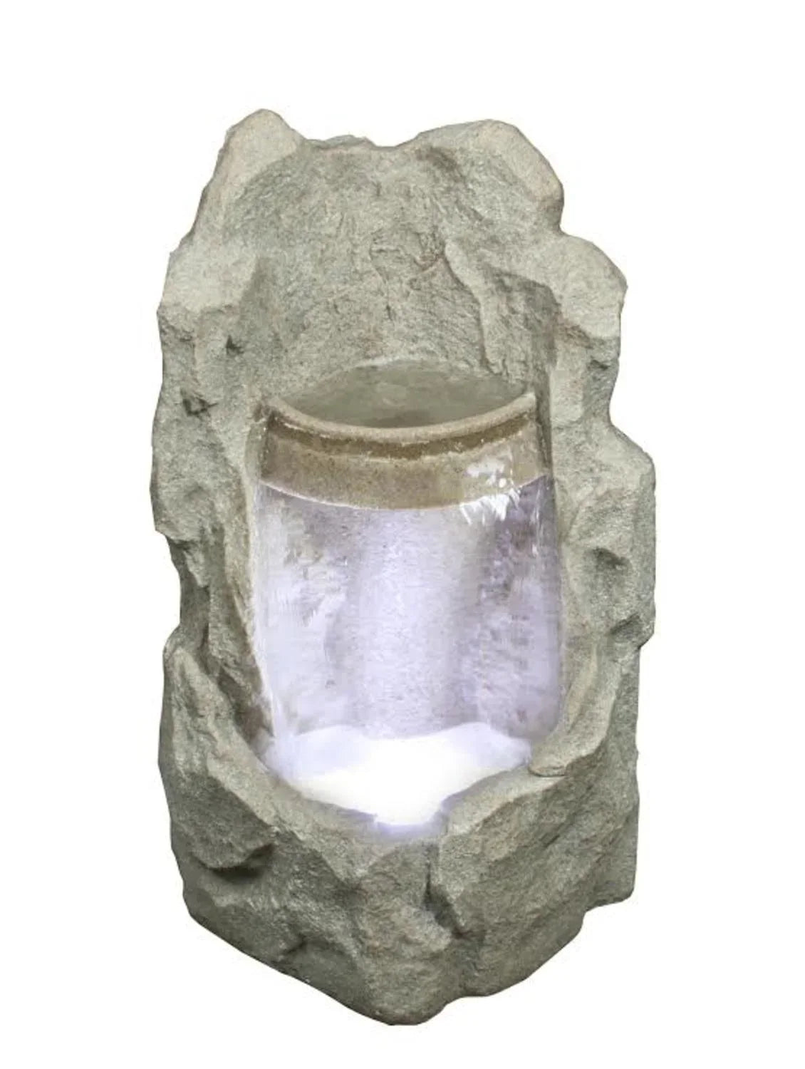 24.5" LED Lighted Brown Raised Stone Basin Spring Outdoor Garden Fluid Fountain