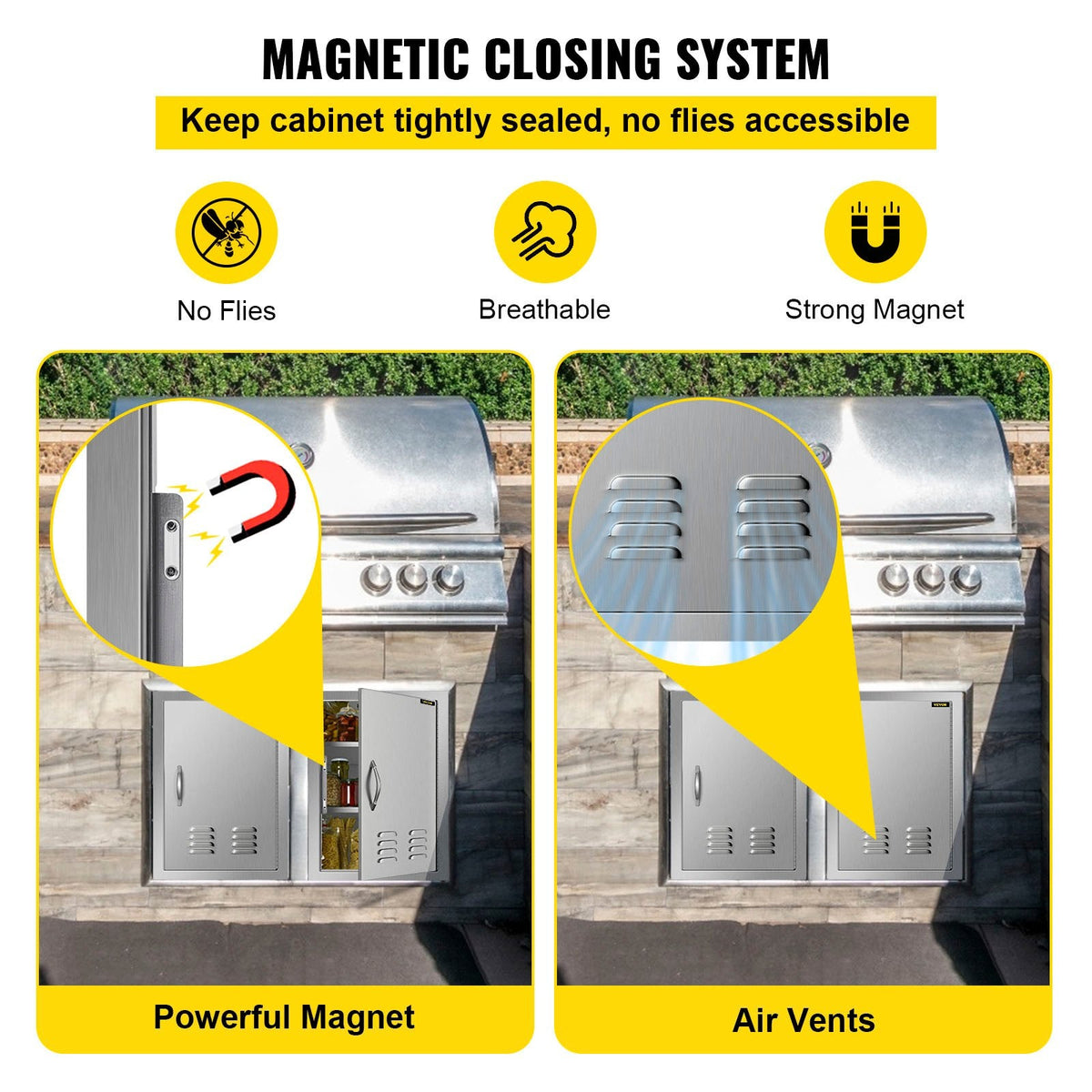 BBQ Access Door 17x24 inch Stainless Steel Single Vertical Island Door with Vents for Storage