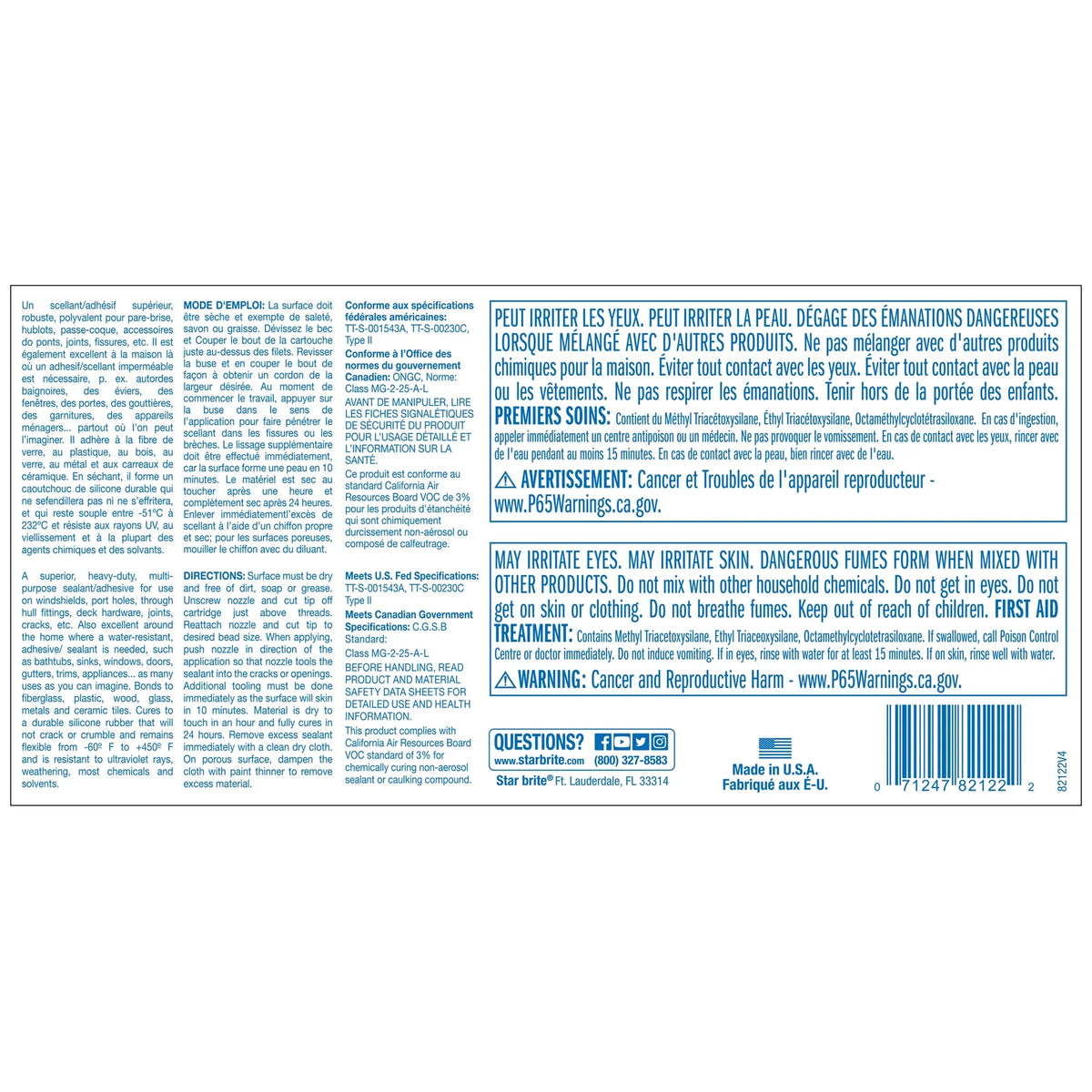 STAR BRITE Marine Silicone Sealant - Clear, 10.1 Oz Cartridge, Liquid Sturdy UV Resistant, for Fiberglass, Metal, Wood, Glass, Ceramic & More (082122)