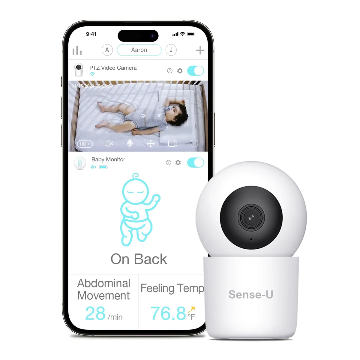 Sense-U Smart 2K Video Baby Monitor(FSA&HSA Eligible) with No Monthly Fee; Pan-Tilt-Zoom; Person/Baby Crying Sound/Motion Detection; 2-Way Talk; Night Vision; Background Audio; Activity Zone