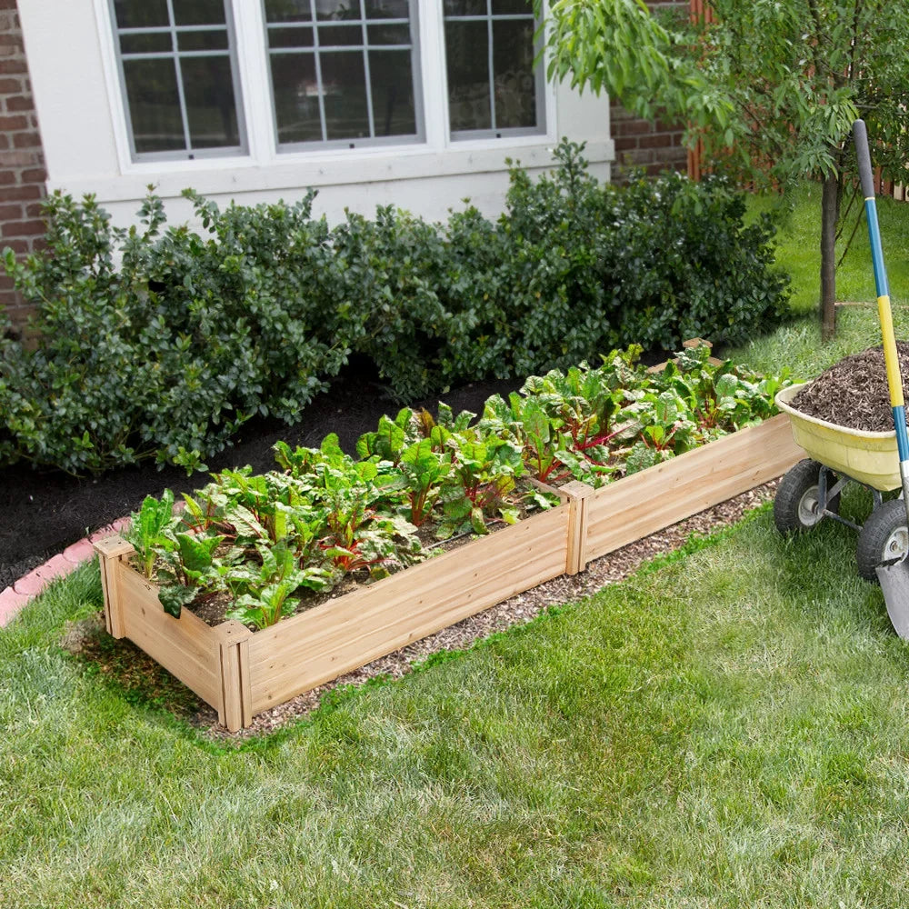 Easyfashion Wooden Raised Garden Bed; 96.7 x 24.6 x 10.6inch (L x W x H);Natural Wood