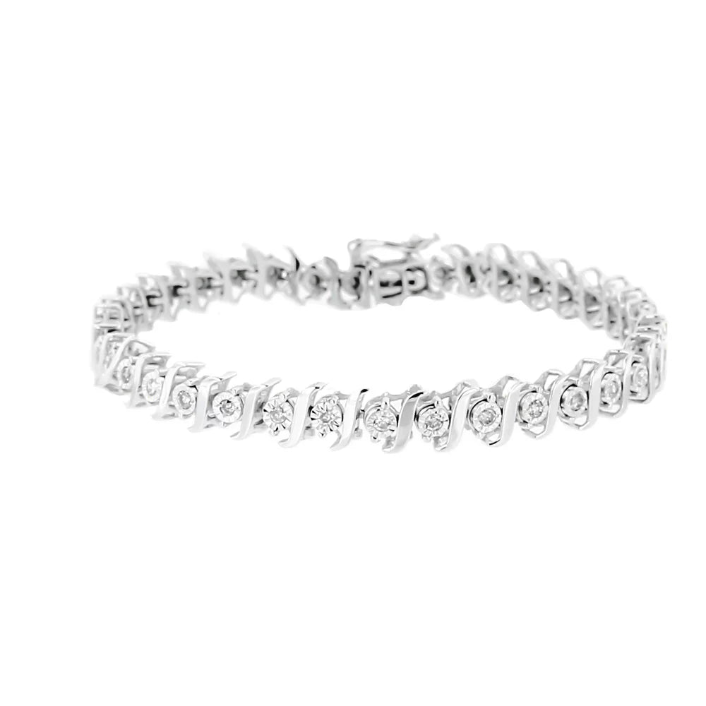 .925 Sterling Silver 1/2 Cttw Diamond Miracle Set "S" Link Tennis Bracelet - (J-K Color; I2-I3 Clarity) - Size 7.50