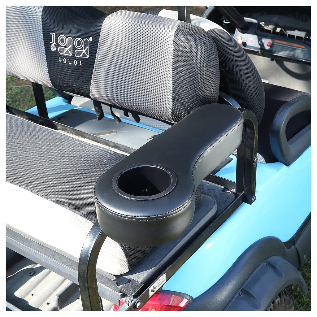 10L0L Golf Cart Armrests with Cup Holder for EZGO Club Car Yamaha Golf Cart Rear Seat, Without Drilling, Black, Set of 2