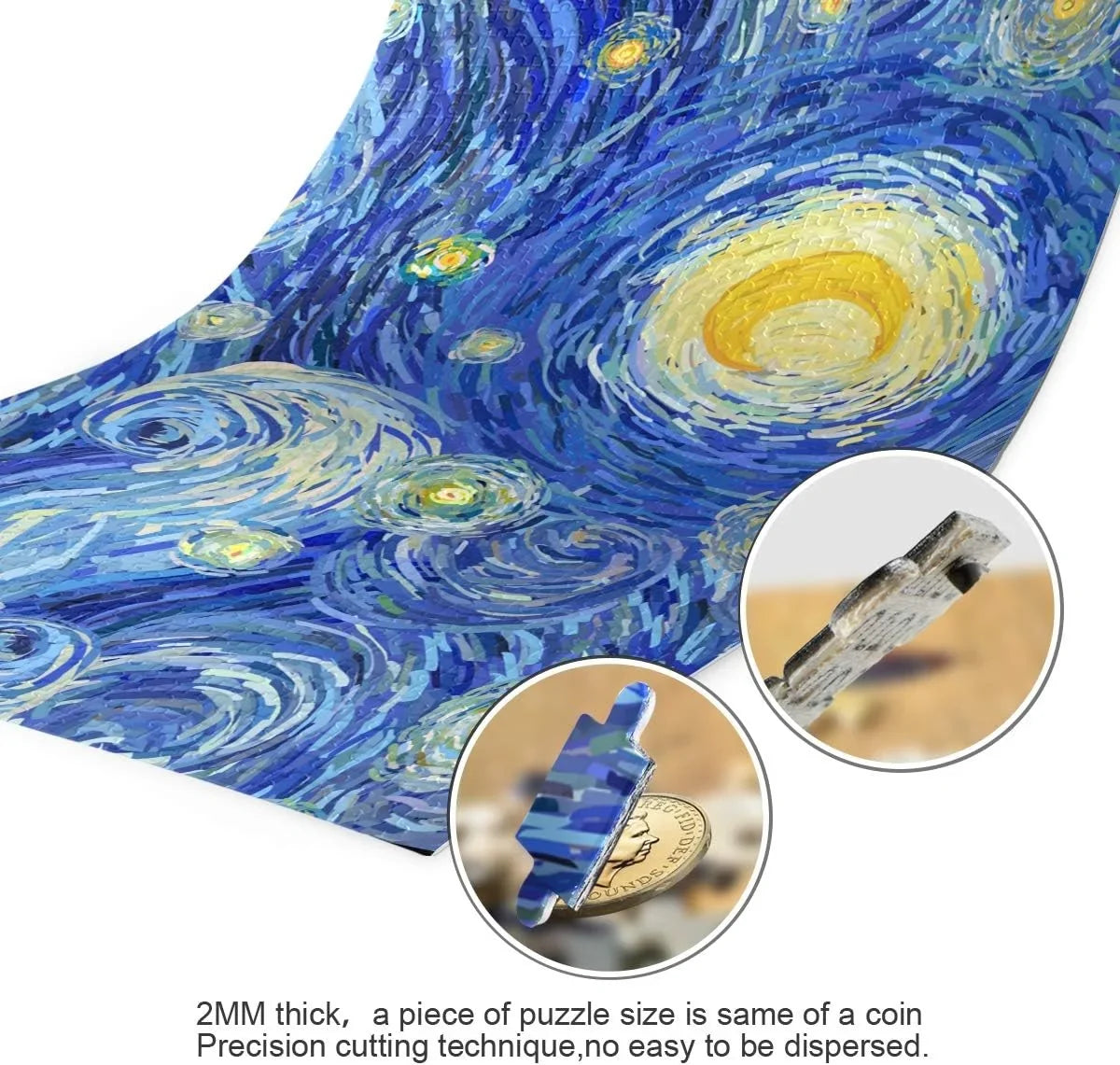 Wellsay Starry Night Sky Swirly Cloud Stars Glowing Moon Van Gogh Style Print Jigsaw Puzzles 1000 Pieces Puzzle for Adults Kids DIY Gift