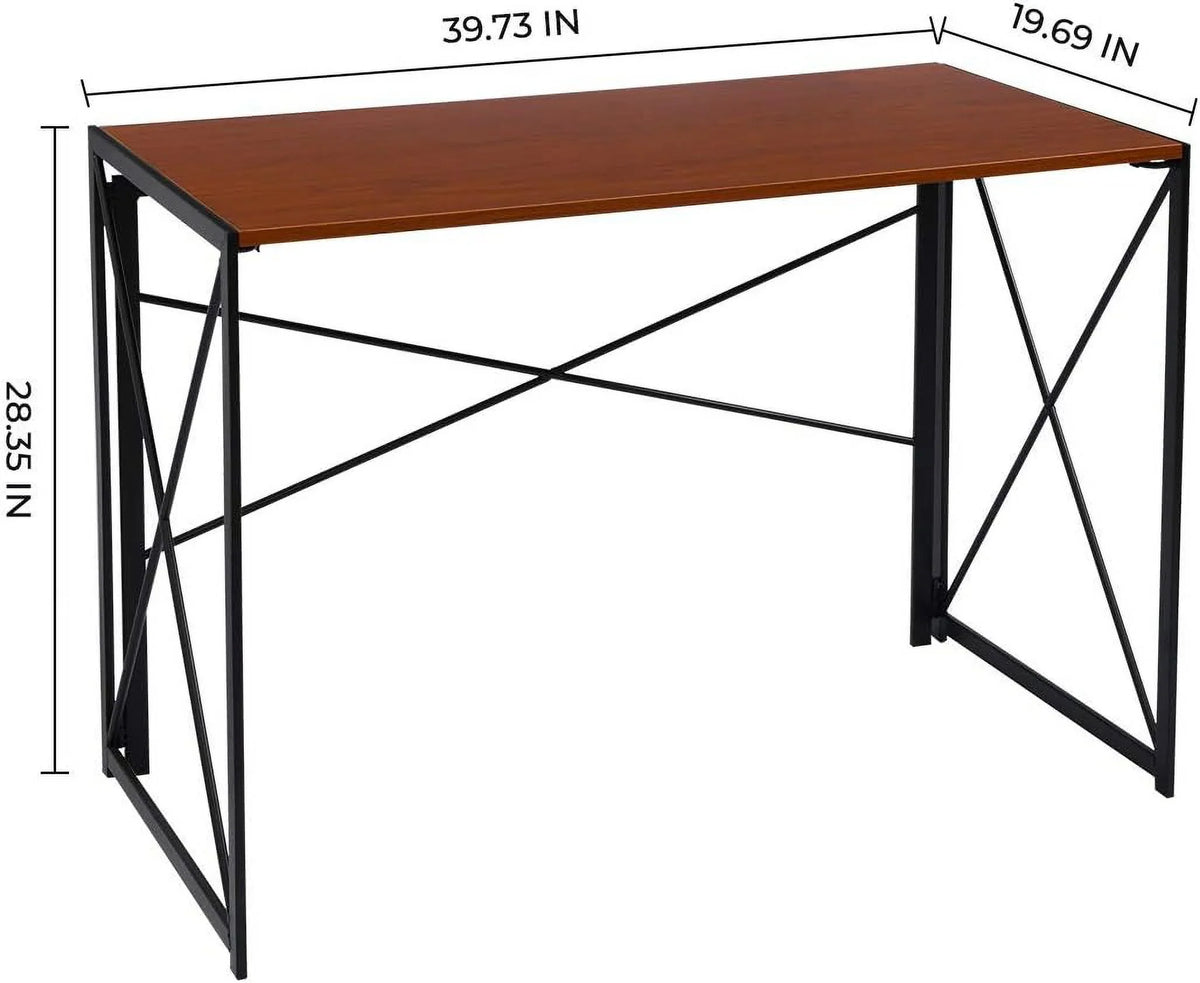 Writing Computer Desk Modern Simple Study Desk Industrial Folding Portable computer Table For Home Office Notebook Desk Walnut Brown Desktop Black Frame…