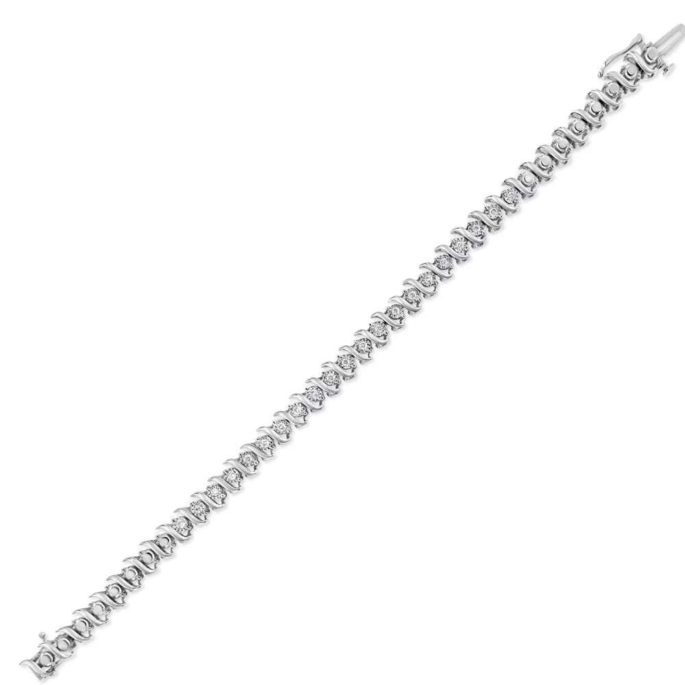 .925 Sterling Silver 1/2 Cttw Diamond Miracle Set "S" Link Tennis Bracelet - (J-K Color; I2-I3 Clarity) - Size 7.50