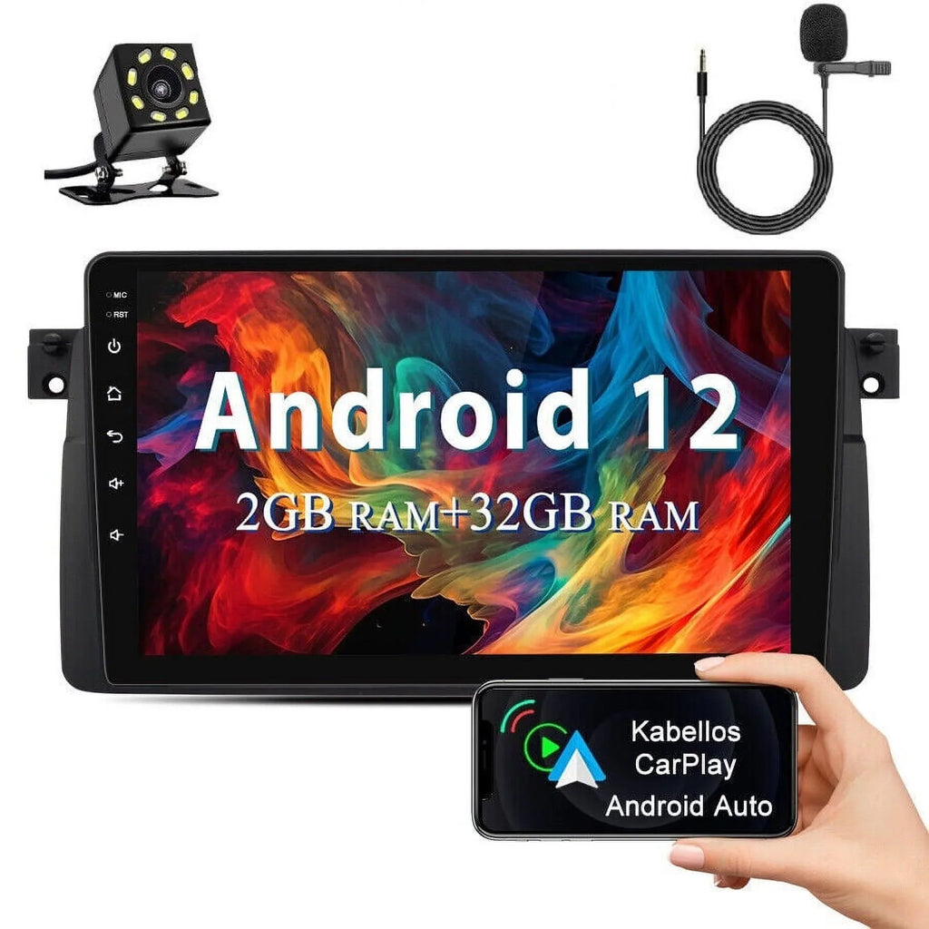 Android 12 Car Radio Stereo for BMW E46 M3 9 inch Touch Monitor 2+32GB USB RDS Carplay Android Auto HD WIFI GPS FM Bluetooth