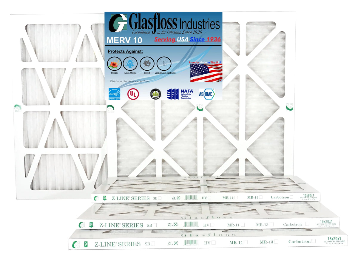 Glasfloss 18x25x1 - MERV 10 -Qty:6 - Furnace Air Filter - Made in USA (Actual Size: 17.5 x 24.5x7/8 inch)