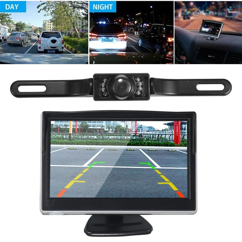 KingFurt Car Night Vision Backup Camera Kit 5" Wireless Monitor HD Rear View Fluid