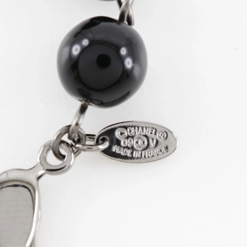 Pre-Owned CHANEL Chanel Coco Mark Bracelet Metal x Fake Pearl Plastic Silver/Black 09V Women's (Good)