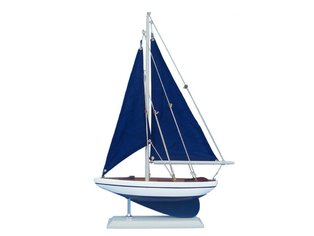Handcrafted Model Ships Pacific Sailor 17 in. - Blue Sails Decorative Sail Boat