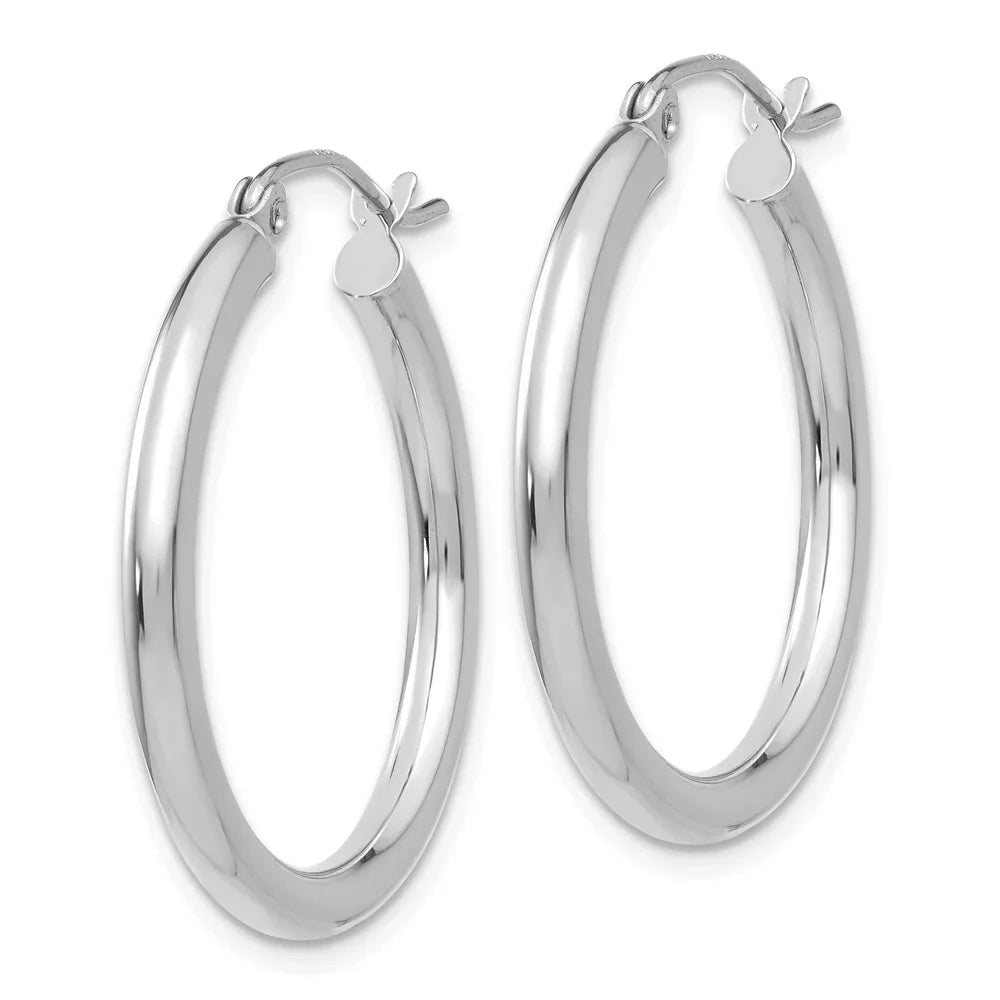 Real 14kt White Gold Polished 2.5mm Lightweight Tube Hoop Earrings; for Adults and Teens; for Women and Men