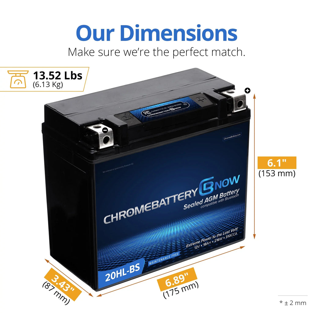 Chrome Battery Now YTX20HL-BS Processor Wireless Smartphone Connectivity AGM Battery for Personal Fluid - Brp (sea-doo) 1500 Gti, Gtr, Gts, Gtx, Rxt, Rxp, Wake Years (2016 - 2019)