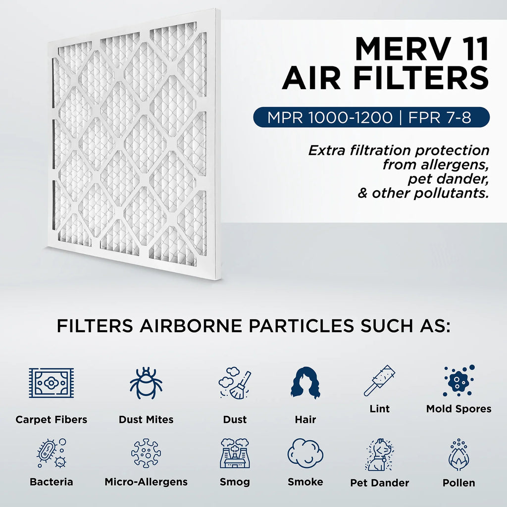 18x18x1 MERV 11, MPR 1000 Pleated AC Furnace 1" Air Filters by Pamlico. Quantity 6. Actual Size: 17-3/4 x 17-3/4 x 3/4