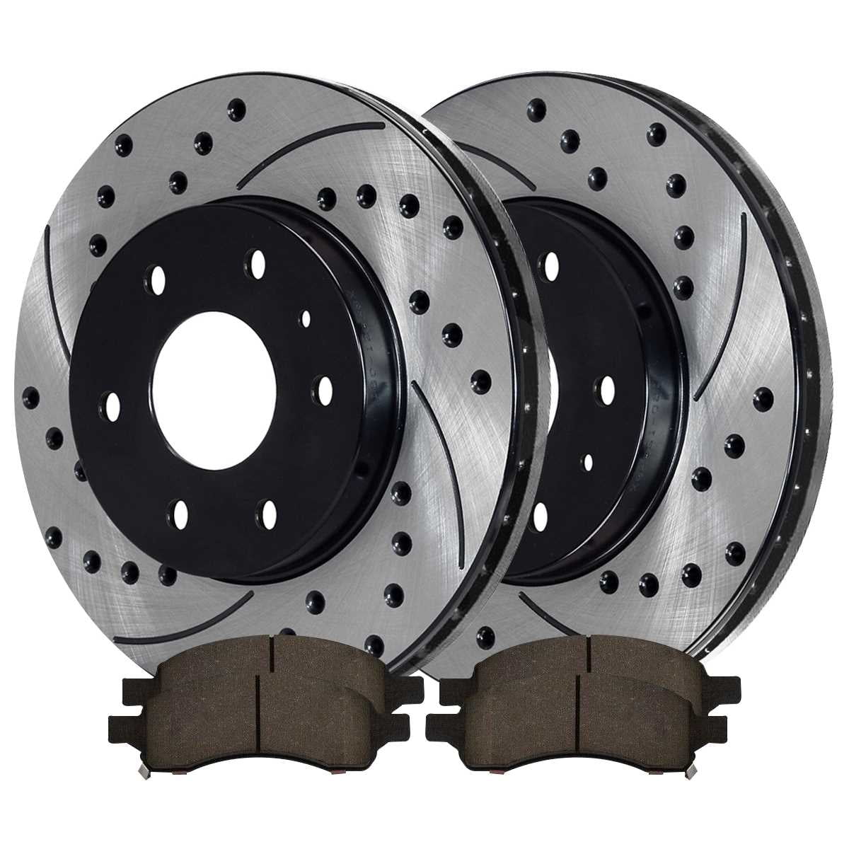 AutoShack Front Drilled Slotted Brake Rotors Black and Ceramic Pads Kit Driver and Passenger Side Replacement for GMC Acadia Limited Saturn Outlook 2009-2017 Chevrolet Traverse 2008-2017 Buick Enclave