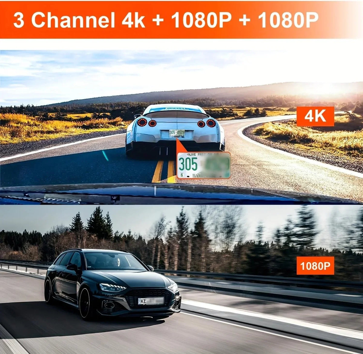 VVCAR 3 Channels Dash Cam 4K GPS 11" Touch Monitor Rear View Mirror Camera for Car Night Vision G-Sensor Parking Monitor 32GB Card
