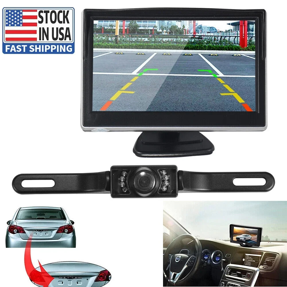 KingFurt Car Night Vision Backup Camera Kit 5" Wireless Monitor HD Rear View Fluid