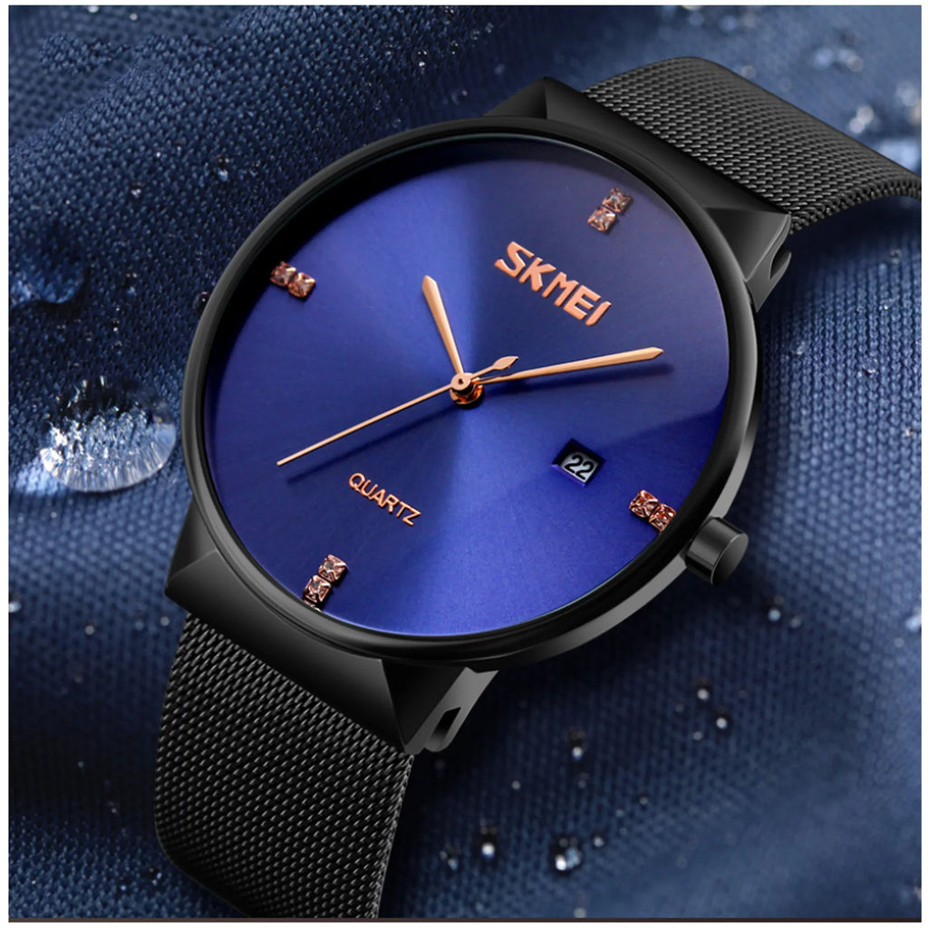 SKMEI Mens Ultra Thin Luxury Stainless Steel Watch, 30M Fluid Resistant