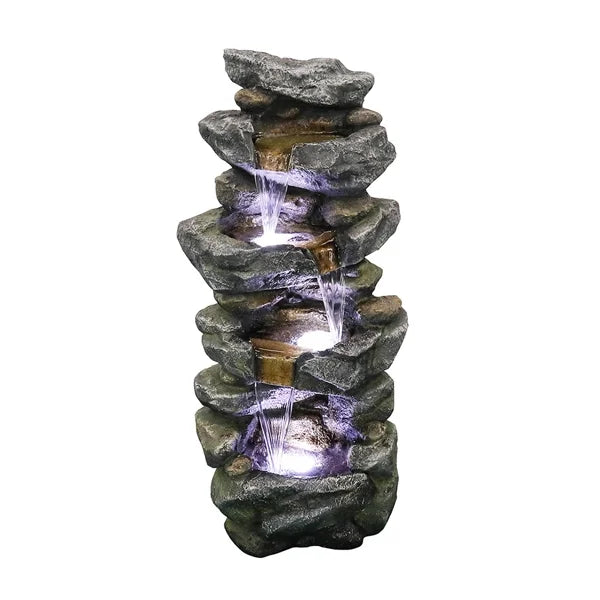 Fithood 40inches High Stacked Simulated Rock Fluid Fountain with LED Lights