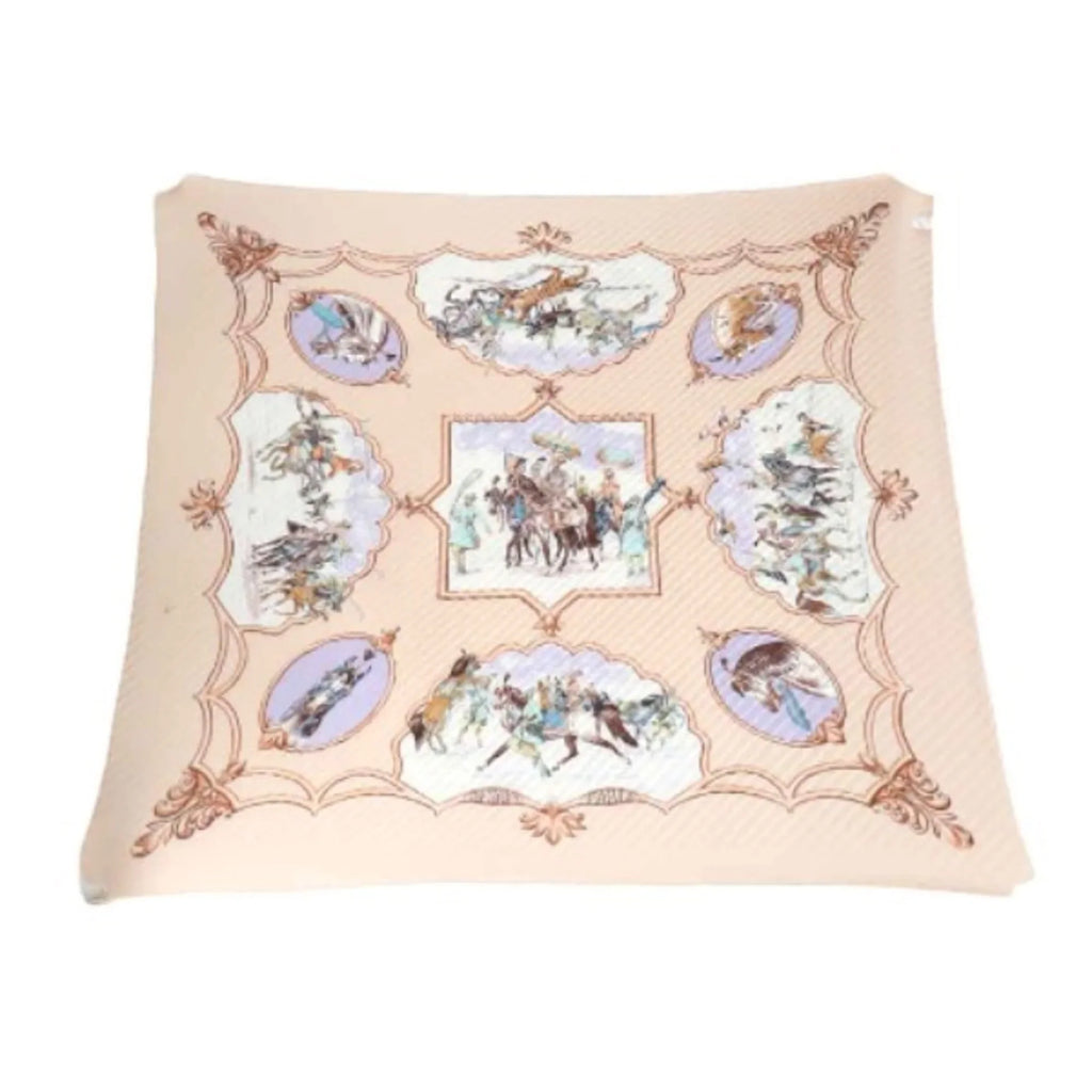 Pre-Owned HERMES Pleated Scarf Carre Horse Pattern Hermes Pink Beige (Fair)