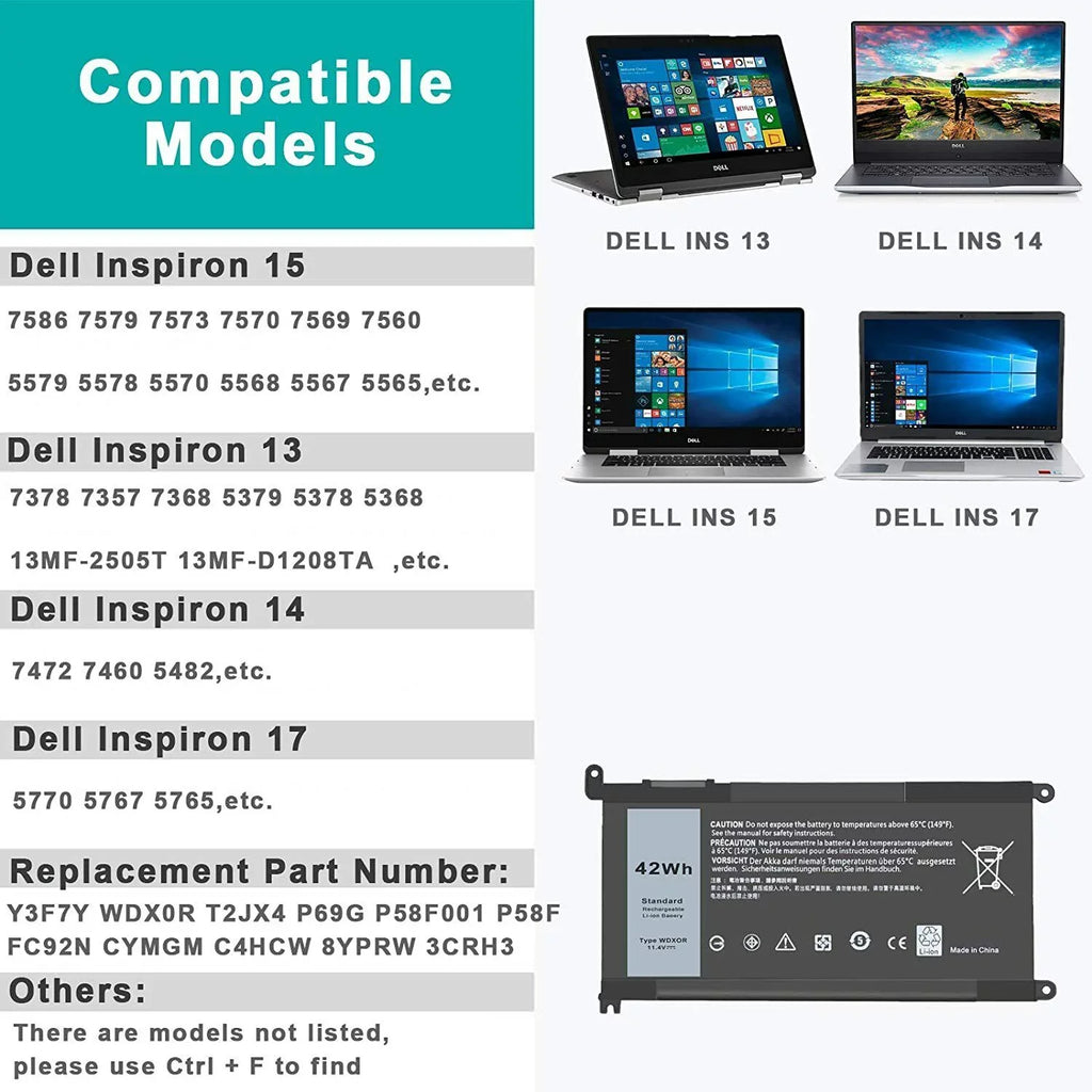 5x Battery WDX0R For Inspiron 15 5567 5568 13 5368 7368 7569 7579 FC92N