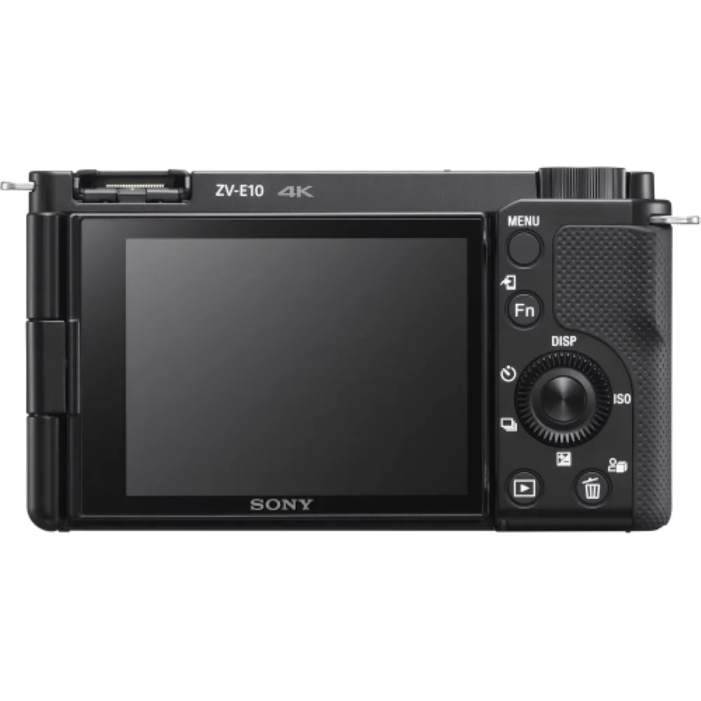 ZV-E10 Mirrorless Camera |16-50mm Lens (Black) Bundle with Transcend 64GB Memory Card + Flexible Tripod + Camera Bag + Cleaning Kit (5 Items)