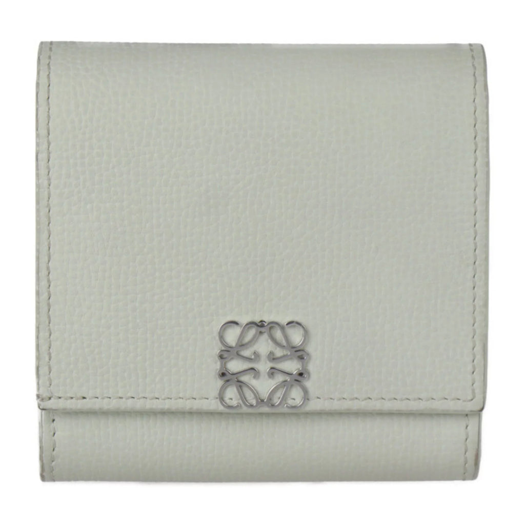 Pre-Owned LOEWE Loewe ANAGRAM COMPACT FLAP WALLET Anagram compact flap wallet folio C821L57X01 leather light green series silver metal fittings L-shaped fastener (Good)