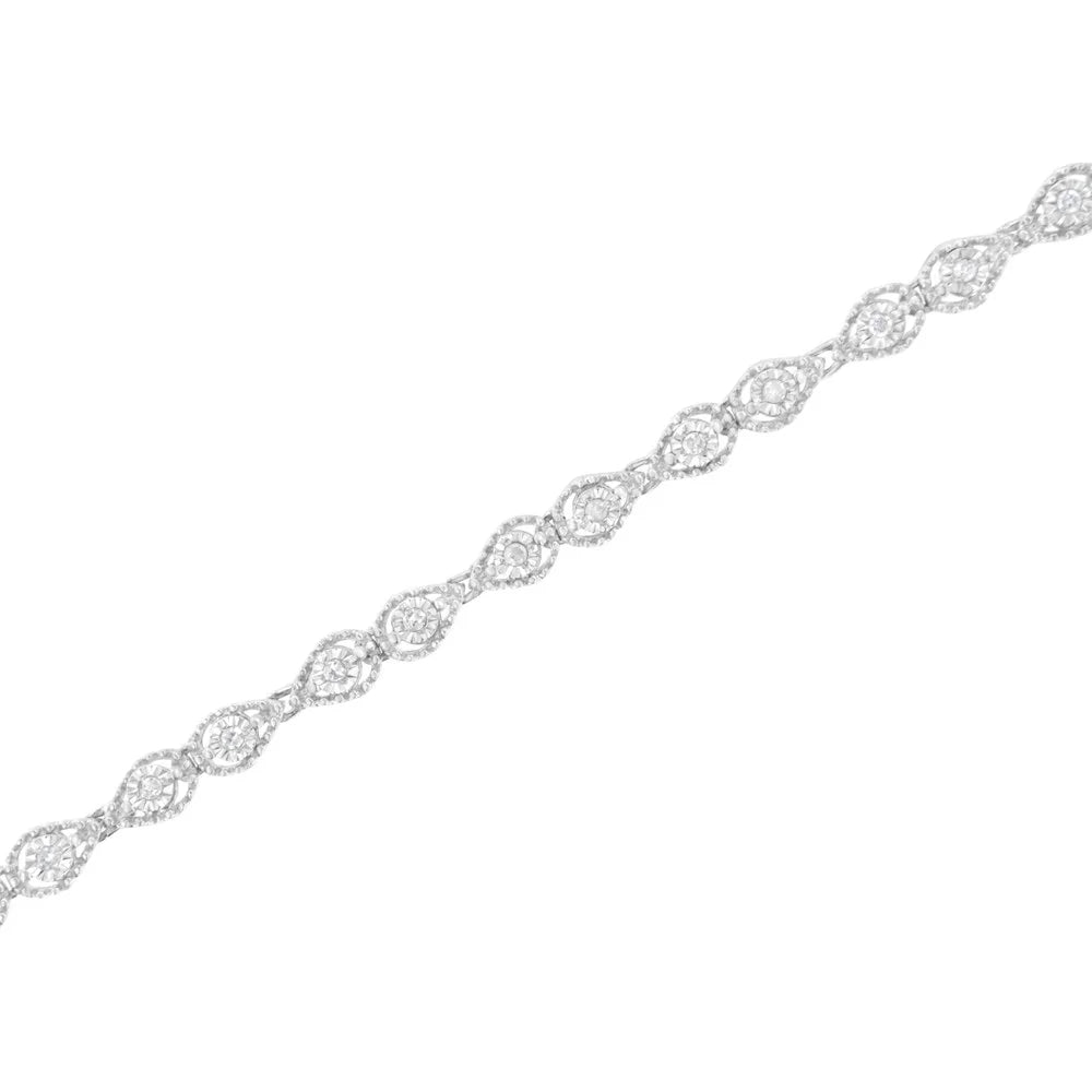 .925 Sterling Silver 1/2 cttw Miracle-Set Diamond Pear Shaped Link Bracelet (I-J Color; I3 Clarity) - 7.25"