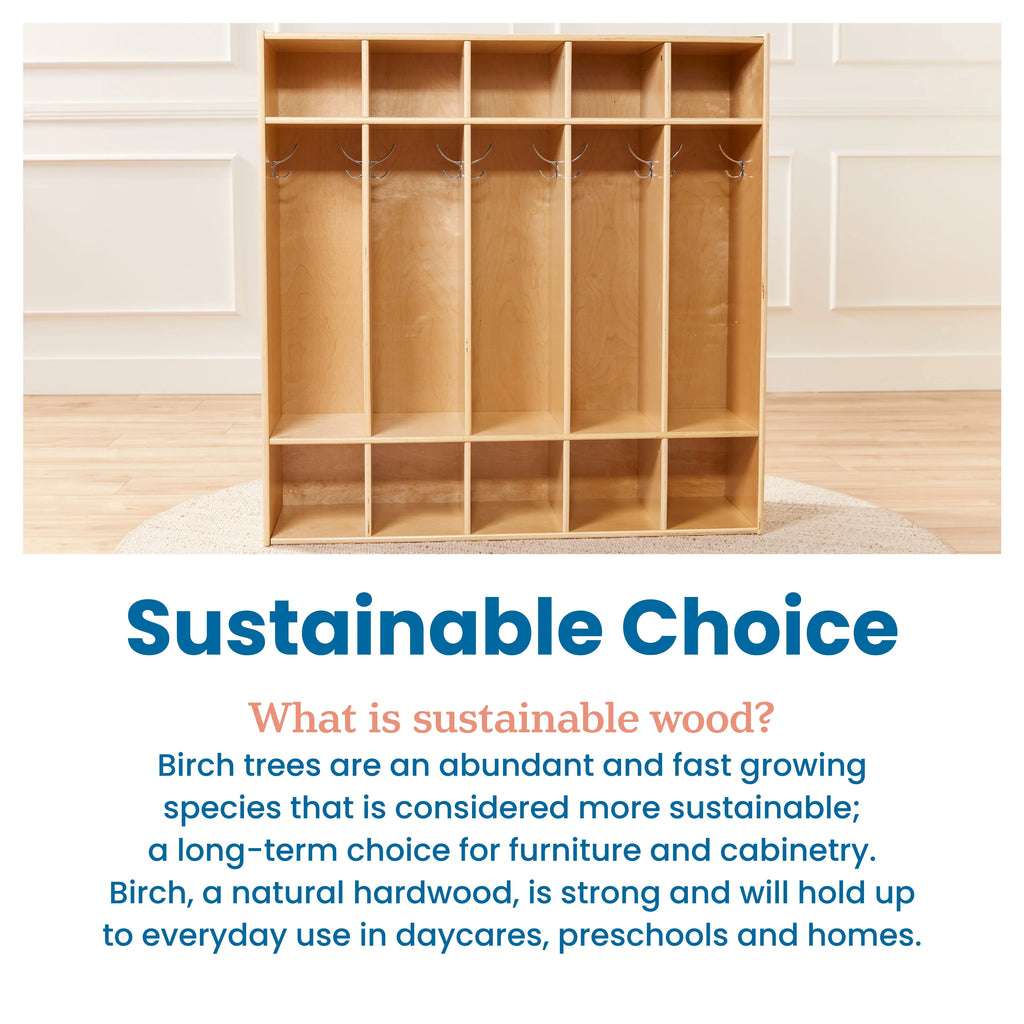 ECR4Kids Streamline 5-Section Coat Locker; Classroom Furniture; Natural