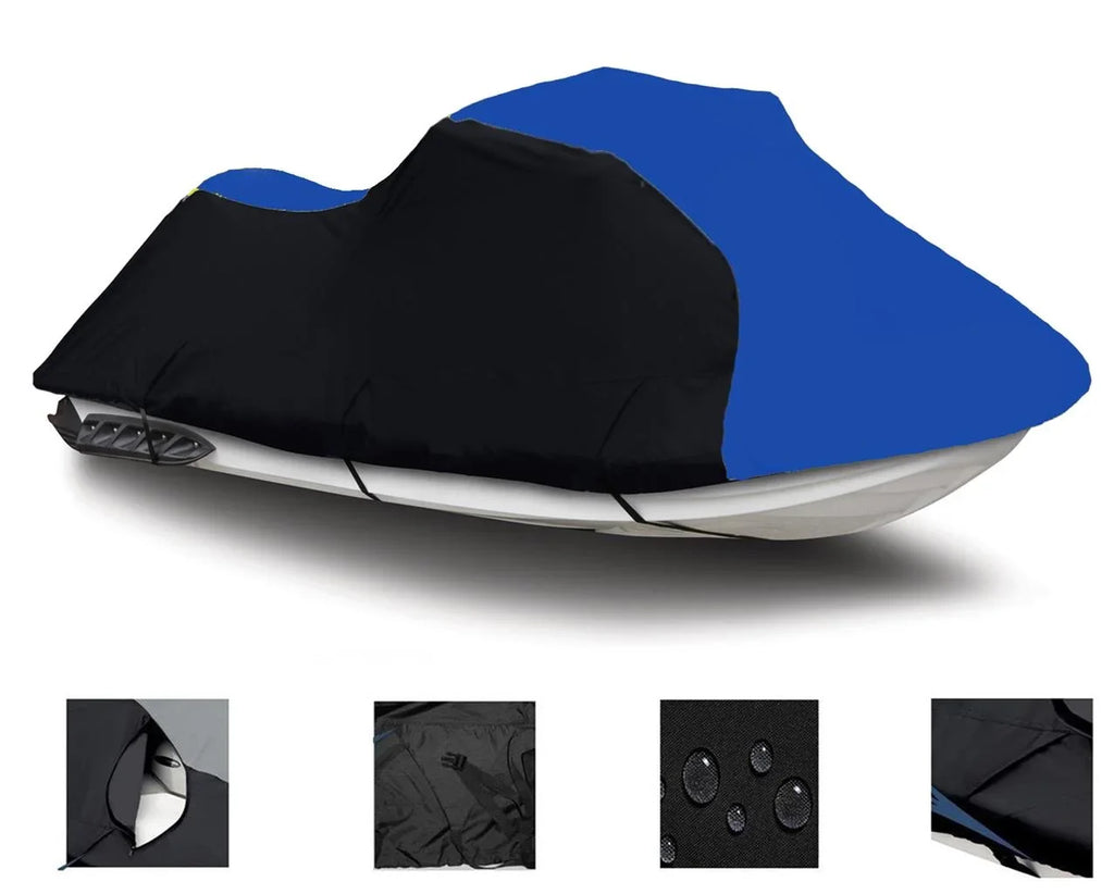 BLACK / BLUE HEAVY-DUTY, 600 DENIER Jet Ski PWC Cover Compatible for Yamaha Wave Runner Pro VXR 1991 1992 1993 1994 1995 1996 LONG-LASTING 1-2 Seater