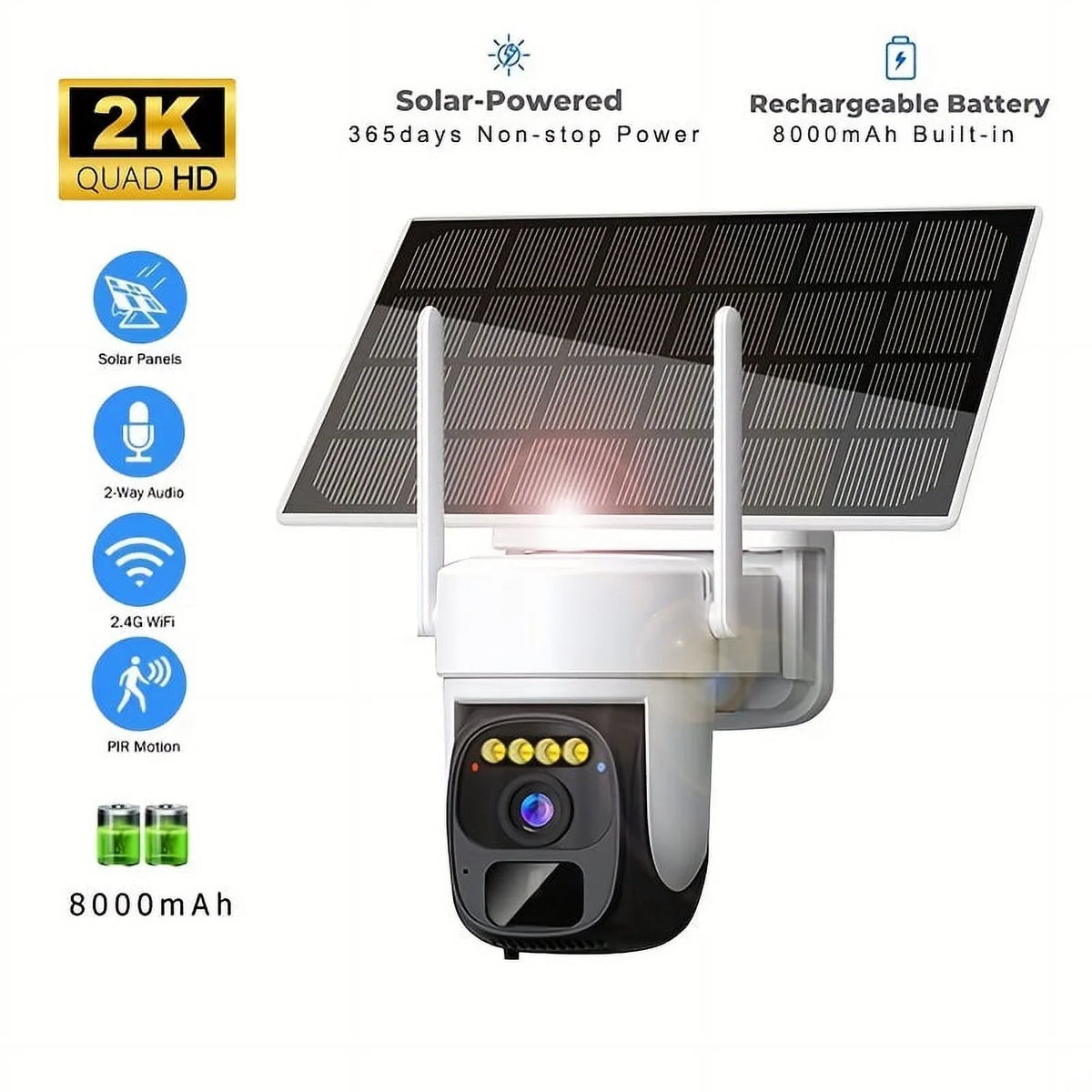 2K Pan Tilt 360° Solar-Powered Outdoor Wireless Security Camera with 3MP Color Night Vision, 2-Way Talk, Motion Detection, IP66 Liquid - Perfect Gift for Birthdays, Easter, President's Day, Boys &