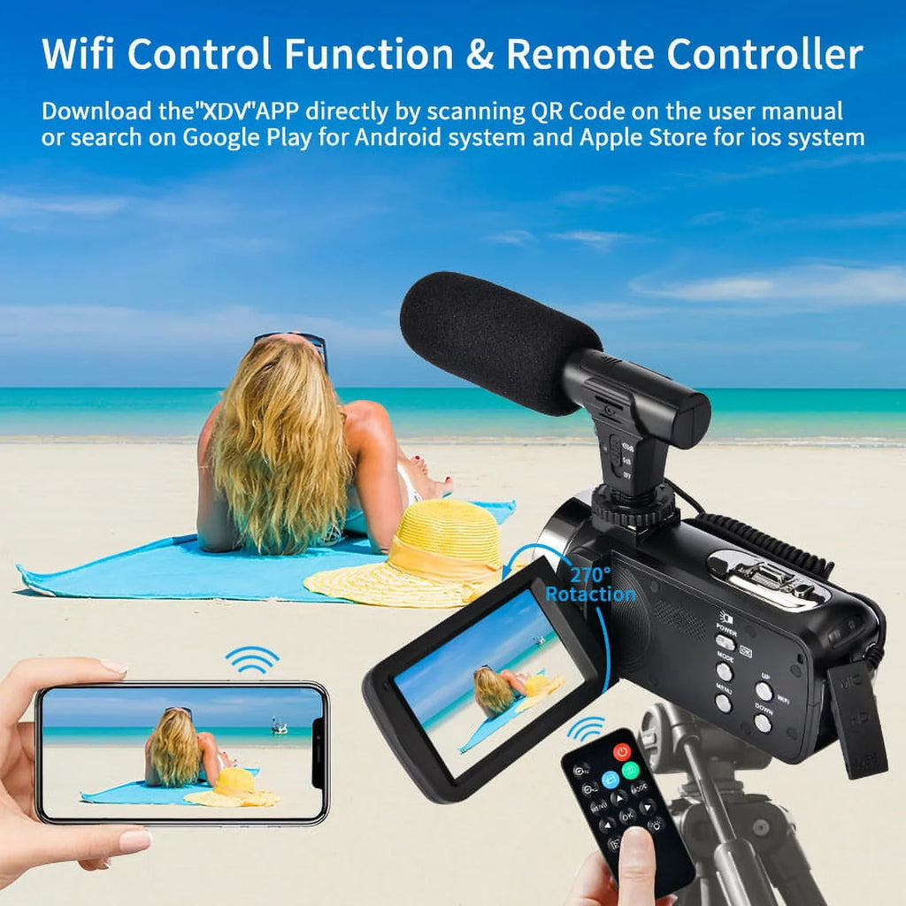4K Camcorder Vlogging Camera for Youtube Ultra HD 48MP Video Camera with Microphone & Remote Control Wifi Digital Camera 3.0" IPS Touch Monitor