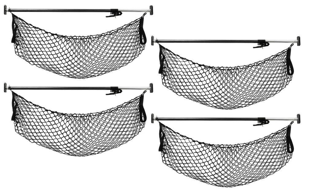 Cargo Bar Adjustable 40" - 70" w/ Storage Net for Use in Pickup Truck Bed, SUV, and Small Trailers (4 Pack)