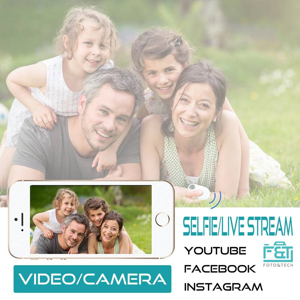 Foto&Tech 4in1 Wireless Remote Control Camera Video Shutter Release Selfie Compatible with iPhone 11 XR XS X 10 8 8+ 7 7+ 6 6s+ 5S 5C iPad Air Mini Galaxy S10 S9 Edge S5 HTC Smartphone (White)