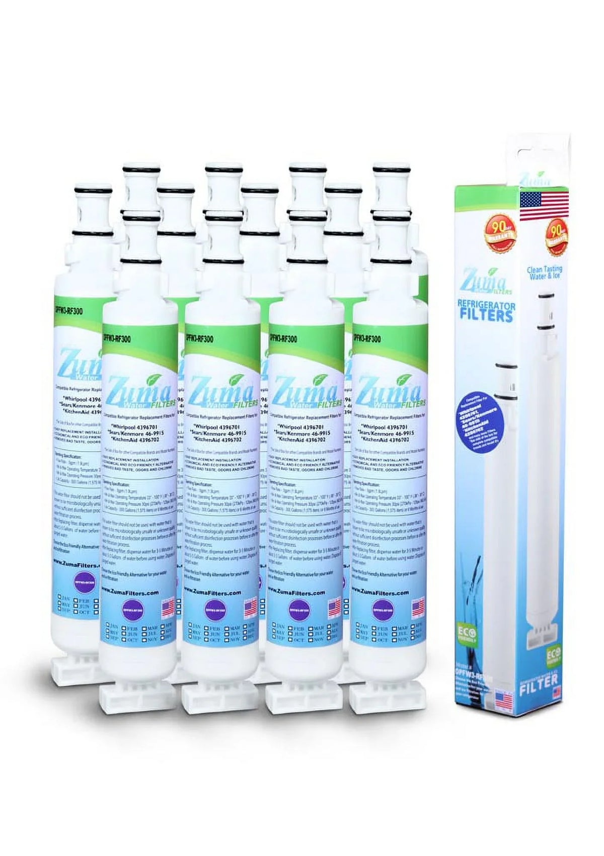 ZUMA Brand , Fluid and Ice Filter , Model # OPFW3-RF300 , Compatible with Whirlpool® RWF1021 - 12 Pack - Made in U.S.A.