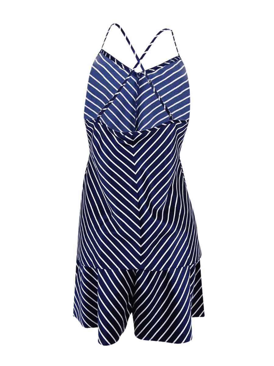 Lauren Ralph Lauren Women's Stripe Satin Camisole Sleepwear (XL, Navy/White)