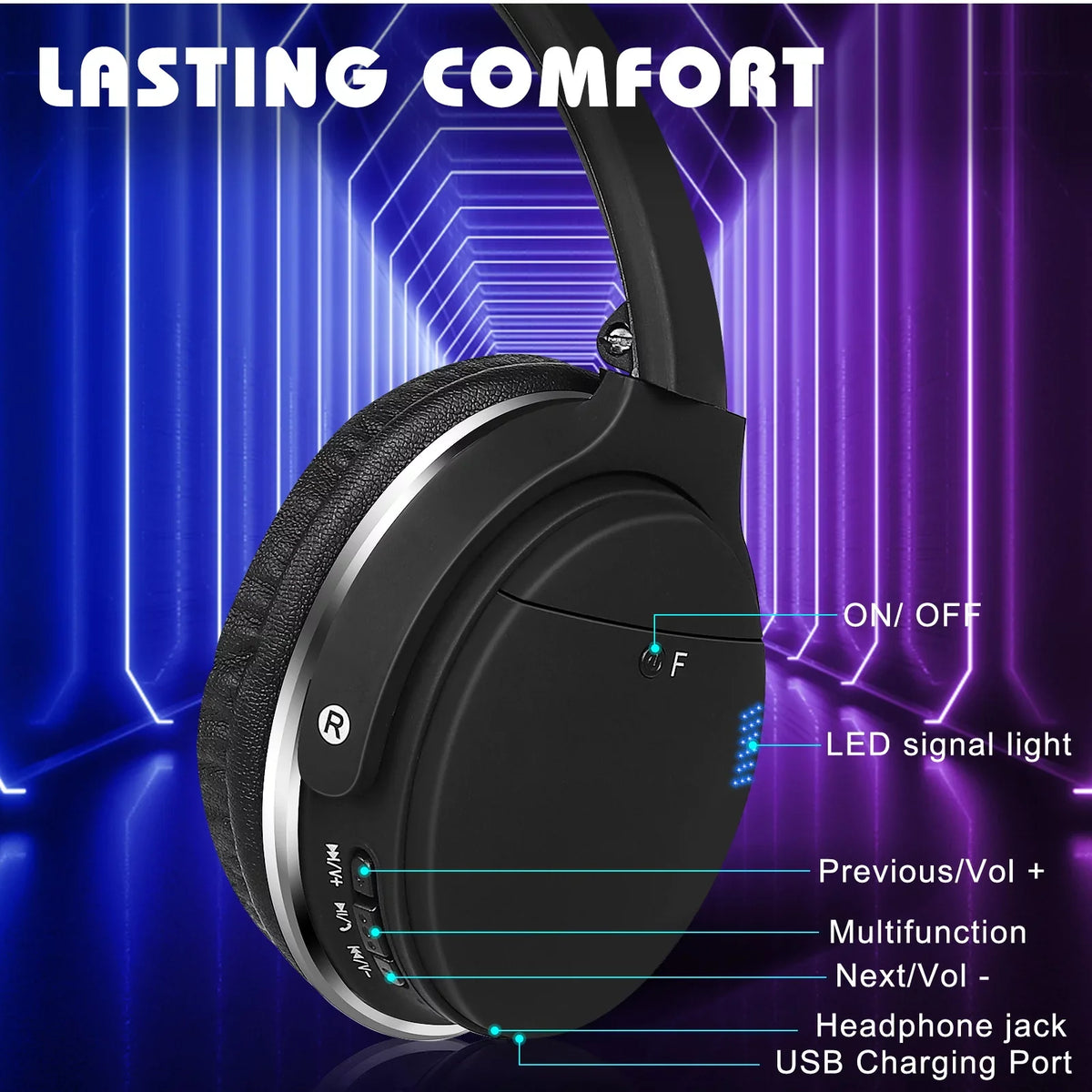 UrbanX UX35 Wireless Bluetooth Stereo Earphones with High Resolution Audio; Deep Bass; Superior Comfort Over The Ear Headphones with Mic for ZTE Axon 30 Ultra 5G Phone Call Support