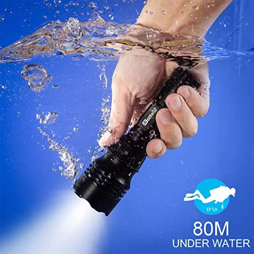 Dive Lights Scuba Diving; 5 Modes Rechargeable Underwater Flashlight; 80M Streamproof Dive Flashlight with Battery and Charger for Snorkeling