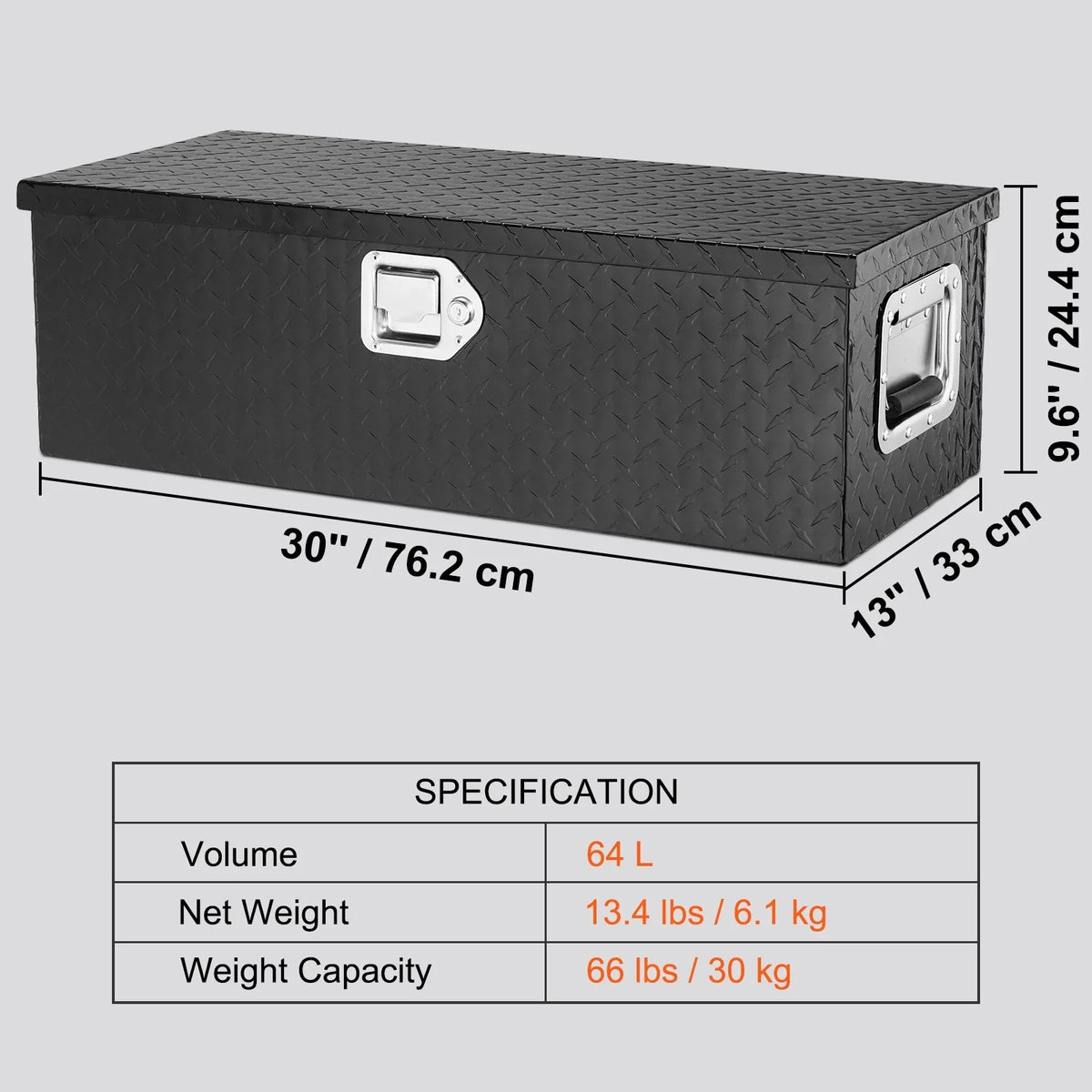 SKYSHALO 30"x13"x9.6" Heavy Duty Aluminum Bar Tool Box for Pickup Truck Bed