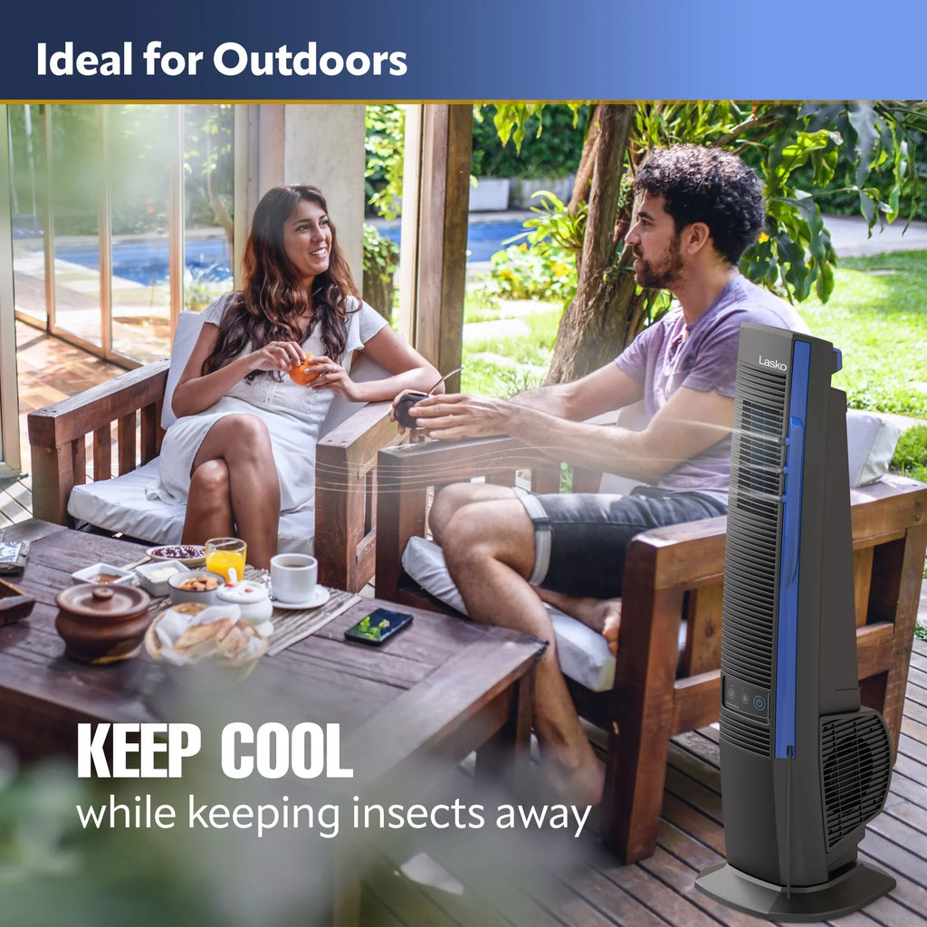 Lasko 42” Misto Outdoor Misting Tower Fan with 10 Foot Power Cord, 4 Speeds, YF300, Black