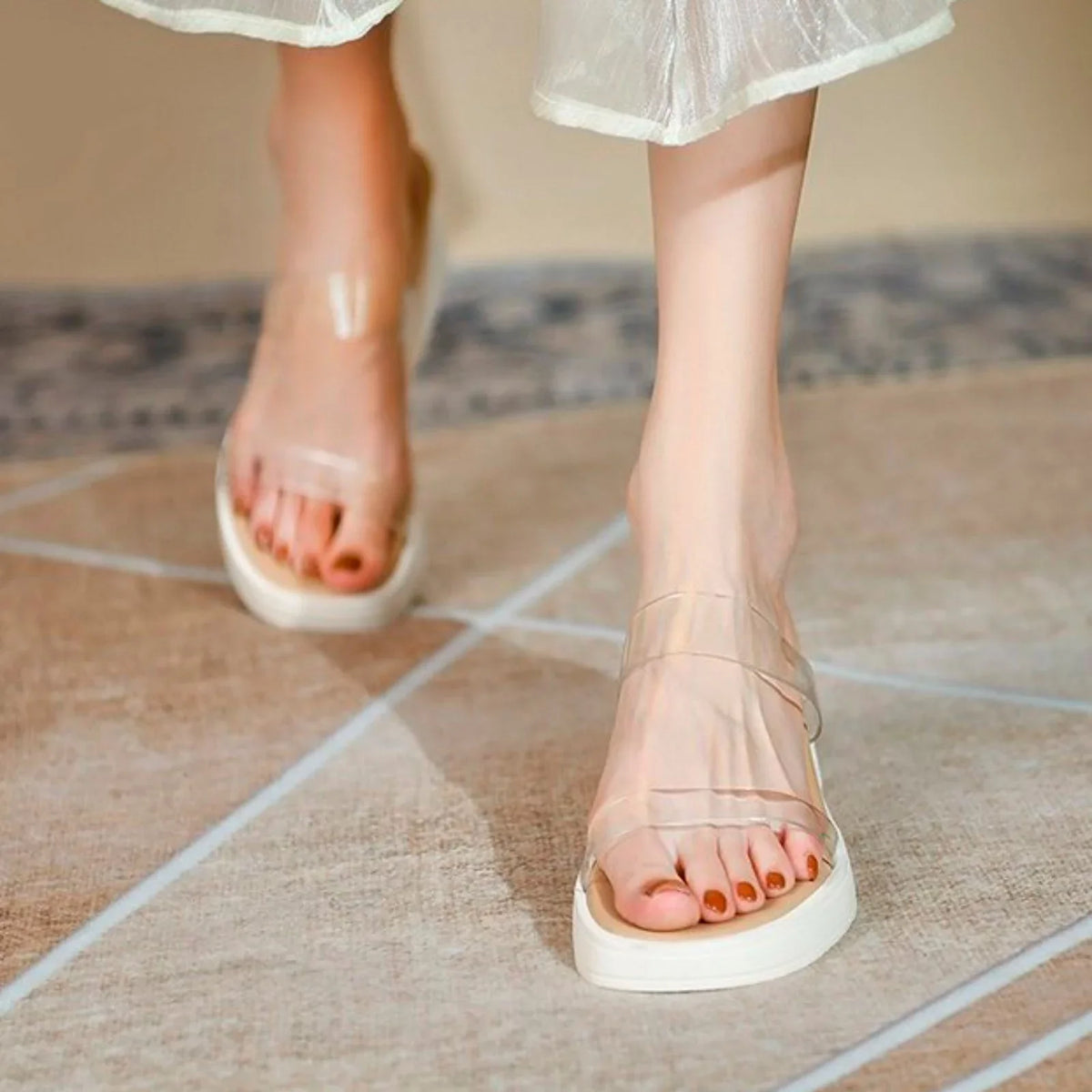 ILJNDTGBE Platform Sandals for Women Ankle Strap Sandals Designer Custom Slippers Heeled Platform Wedge Transparent Rubber Slippers Women Slippers