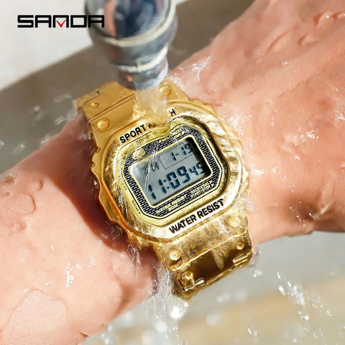 Sanda Top Brand Luxury Men's Watches Led Digital Watch Men 5atm Casual Liquidproof Wristwatch Steel Clock Relogio Masculino 390 - Digital Wristwatches