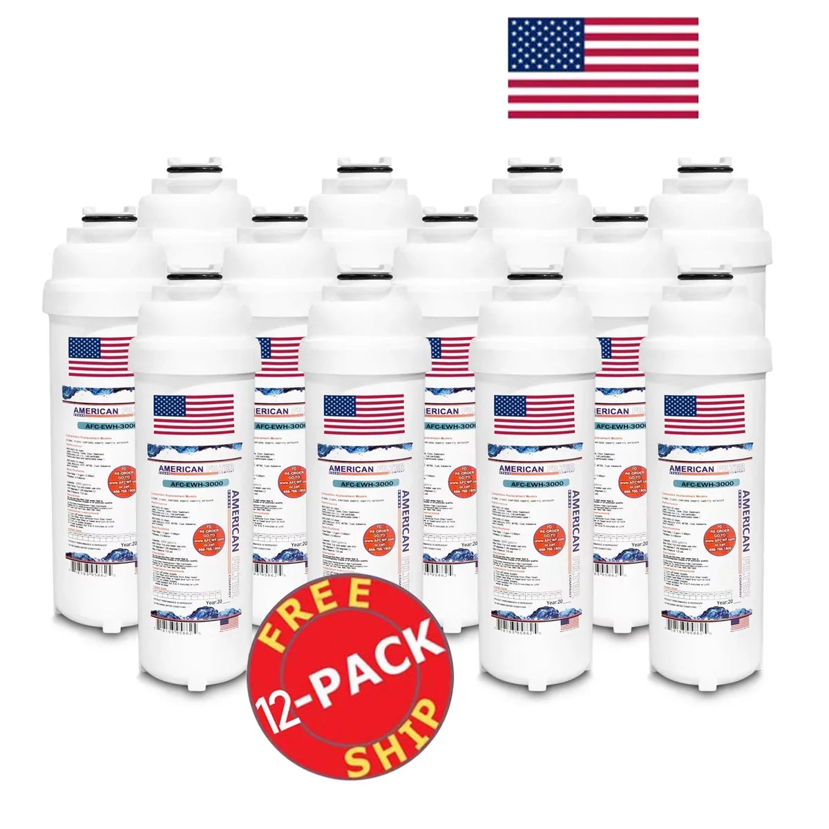 AFC Brand , Liquid Fountain Filter , Model # AFC-EWH-3000 , Compatible with Elkay® LZWS-SS8K - 12 Filters - Made in U.S.A.