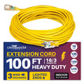 LifeSupplyUSA 100 ft Yellow Extension Cord - Long-lasting Outdoor & Indoor Use, 16 Gauge, 3 Prong, Lighted, Flexible, Oil & Abrasion Resistant, 10 AMP, 125V, 1250W, Smart Plug Compatible.