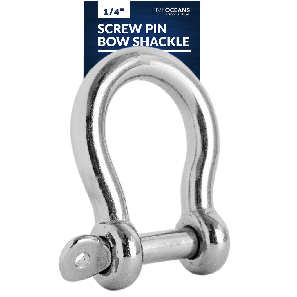 Five Oceans 5/8 Screw Pin Bow Shackles, Stainless Steel Anchor Shackle for Boat, Sailboat FO430