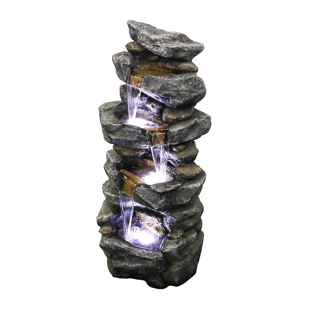 Kmowoo 40inches High Stacked Simulated Rock Fluid Fountain with LED Lights