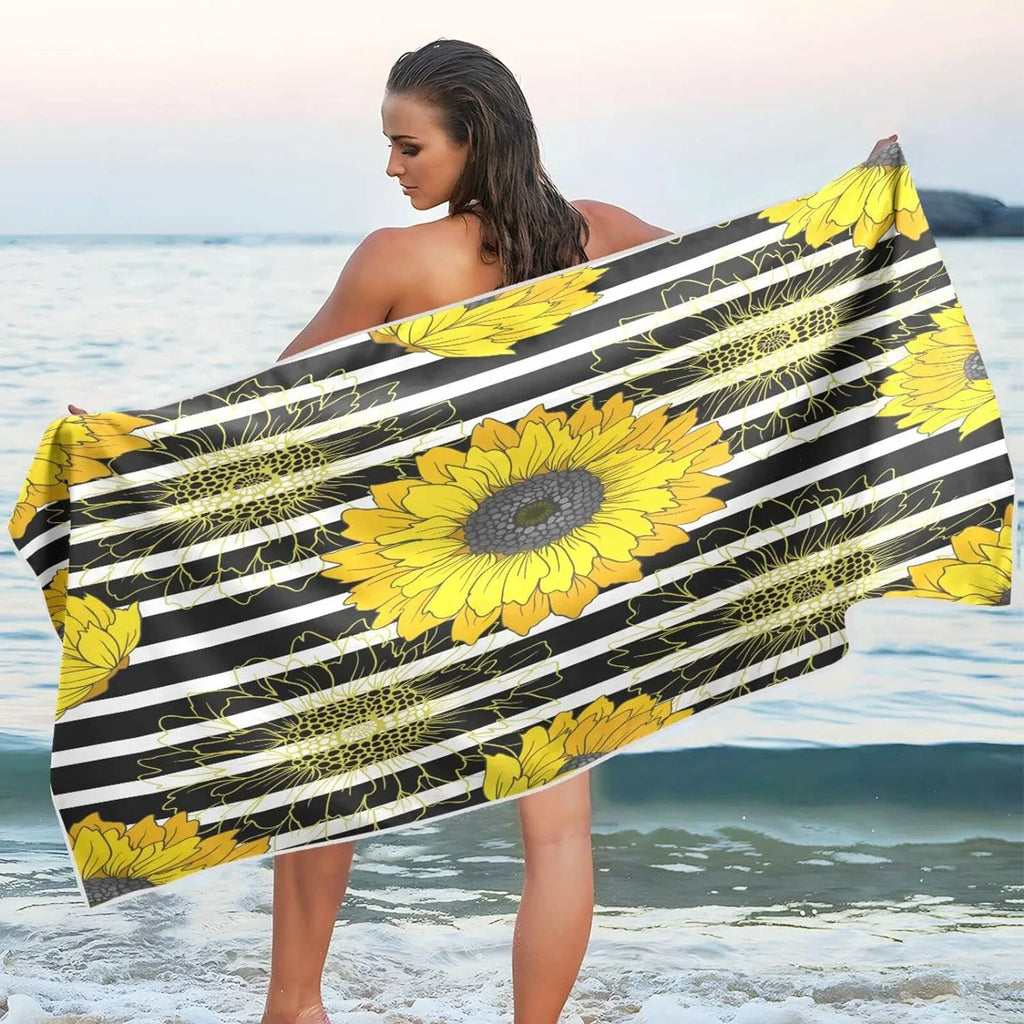 Bestwell Sunflower Beach Towel Oversized Towel Blanket, Thin Lightweight Microfiber Sand Free Quick Dry Towel, 30”X60” Multipurpose Pool Bath Yoga Swim Shower Towel