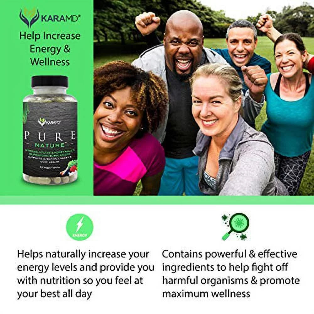 KaraMD Pure Nature | Dr Formulated Greens; Fruit & Vegetable Whole Food Health Supplement | Vitamins; Fiber & Antioxidant Superfood Nutrition | Natural Energy; Digestion & Immunity Boost; 120 Capsules