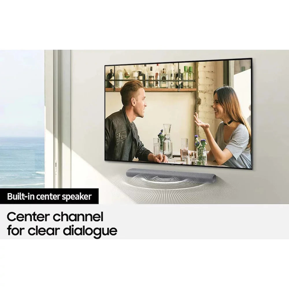 HW-S50A 3.0ch Soundbar with Dolby Atmos, DTS Virtual:X, Built in Center Speaker, Adaptive Sound Lite, Bluetooth Multi Connection, Premium Design, 2021, Deep Gray - (Open Box)